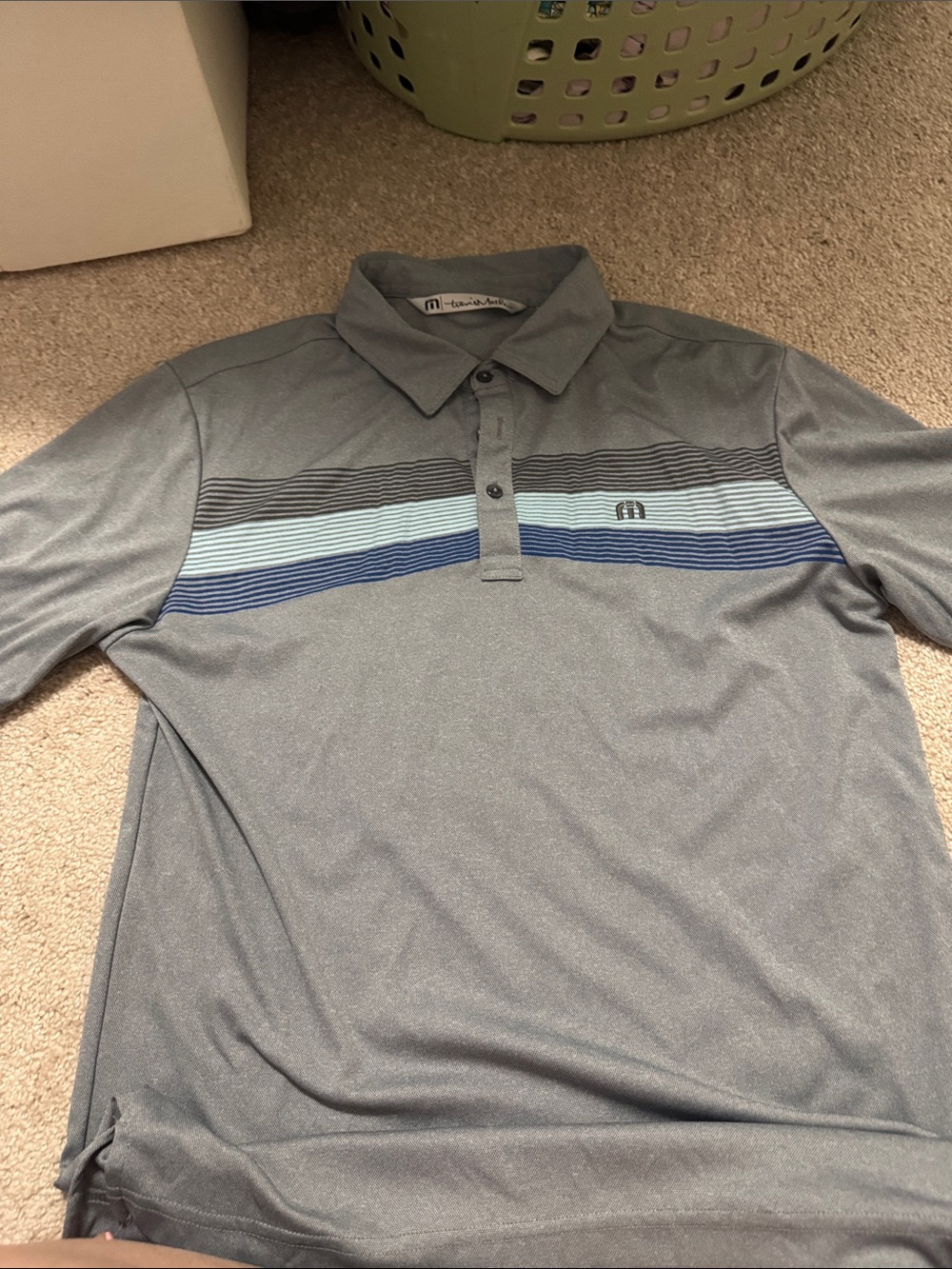 Travis Mathew Gray Polo with Blue Stripe Accents